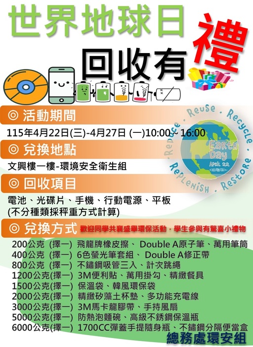 【環安組】422世界地球日，回收有禮活動圖片